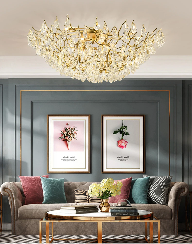 Modern light luxury living room crystal ceiling lamp luxury high-end creative atmosphere French designer room bedroom lamps