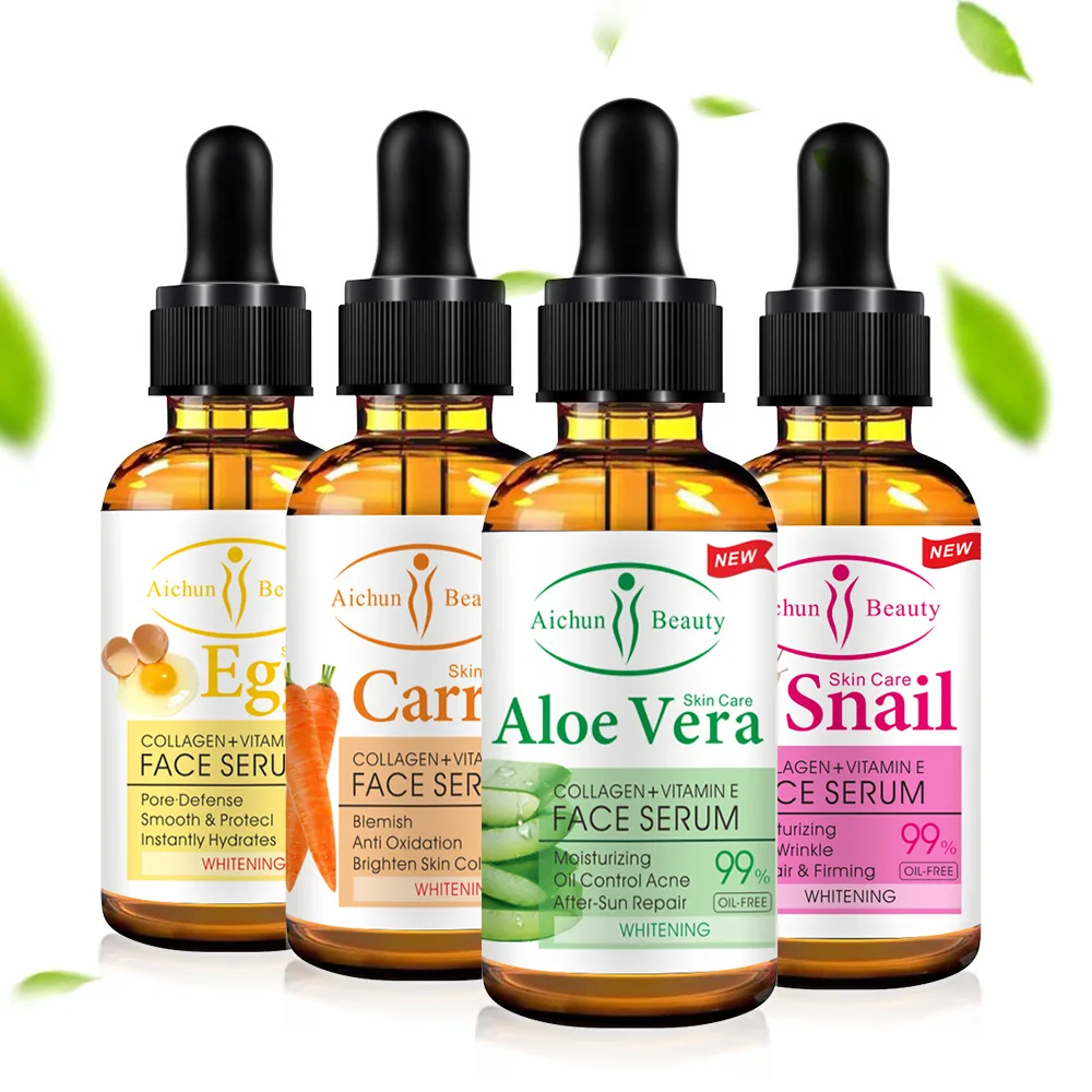 

Private Label Low MOQ Snail Face Oil Serum Tightening Whitening Essence Aloe Vera Anti Aging Skin Brightening Facial Serum