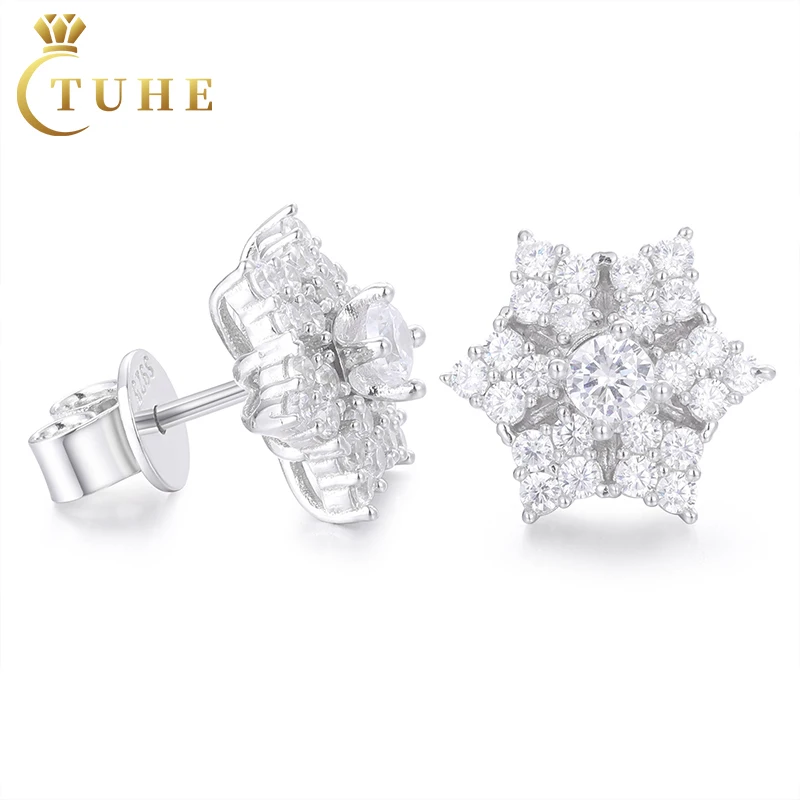 Personalized Design 925 Sterling Silver Lab Grown Moissanite Fashion Jewelry Six-pointed Star Earring for Men Women Gift