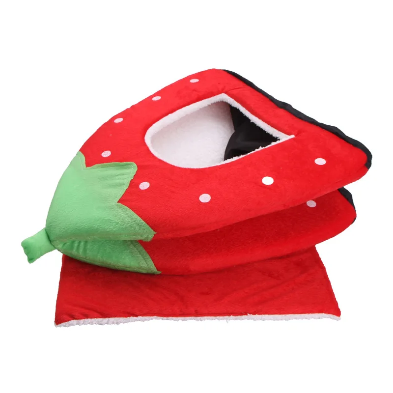 

Dog Cat Winter Warm Pet Plush Yurt Strawberry House Tent, Red, pink,blue