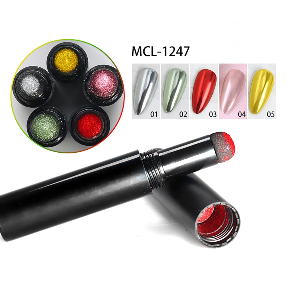 

OEM /ODM Custom 6 Colors Rose Gold Series Air Cushion Magic Mirror Nail Powder Pen In Arcylic Powder, 25 colors