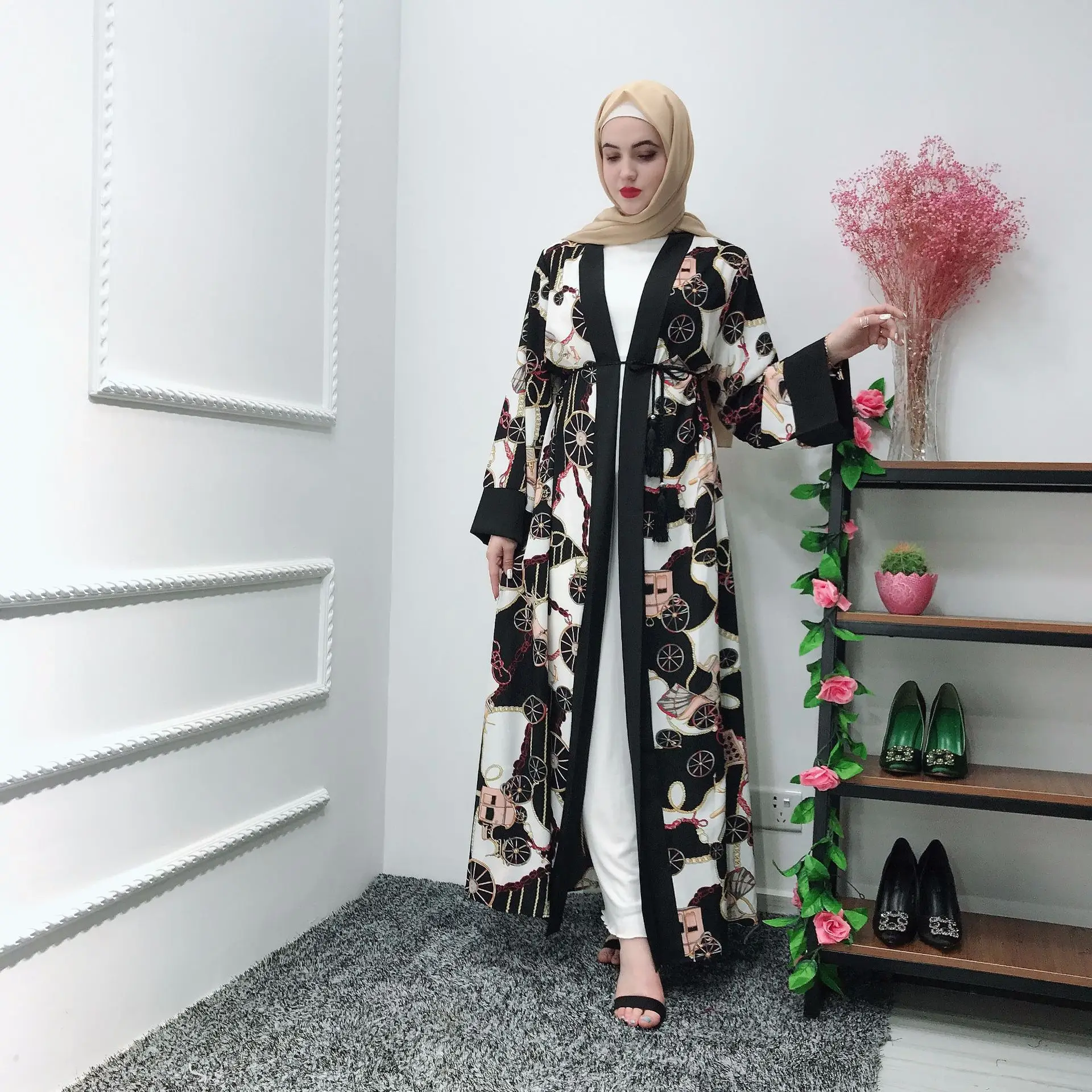 

Personality muslim kimono cardigan dubai islamic clothing abaya