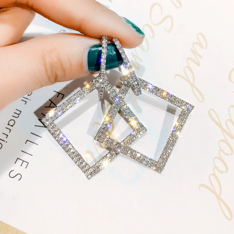 

Baoliang trendy hoop gold plated za square crystal earrings