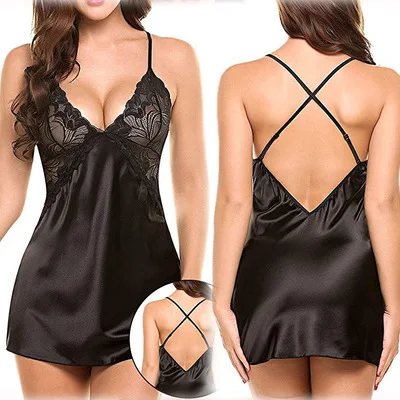 

2023 Hot Sale Ice Silk babydoll Nightdress Sexy Lingerie sleeping dress For Women