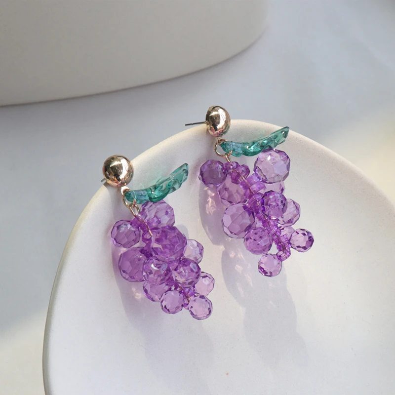 

2022 New trendy gold plated statement crystal earrings and jewelry fashion purple fruit grape earring for women, Gold plating