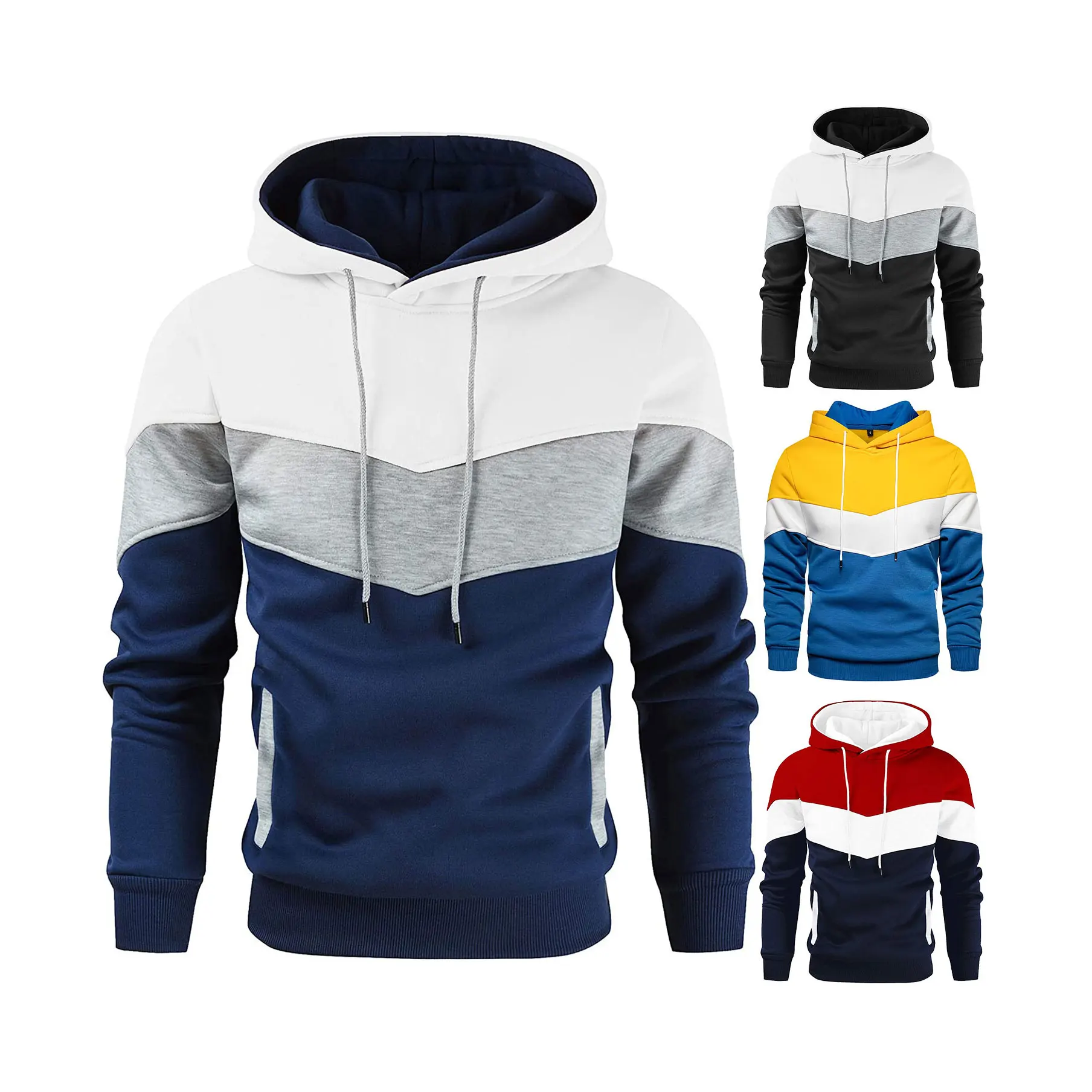 

Fall Fashion Men Three Tone Cut And Sew Hoodie Color Block Patchwork Hooded Long Sleeve Pullover men's Sweatshirt Plus Size, Customized color