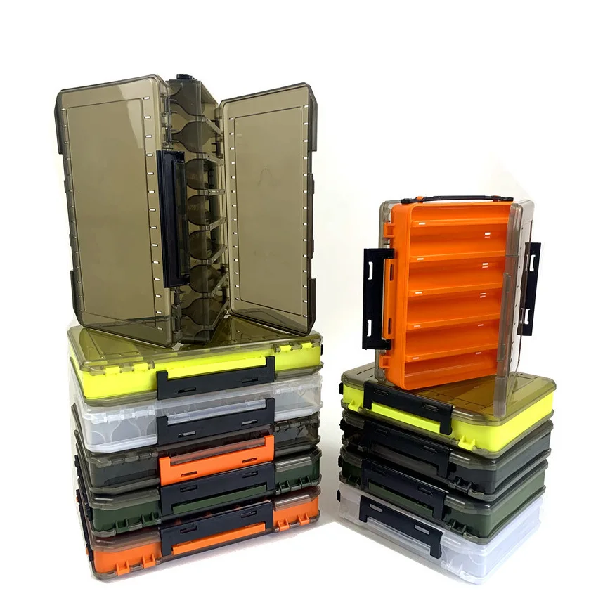 

Multifunction Fishing Box Plastic Lure Bait Storage Tool Box Fishing Tackle Box, Green yellow orange grey