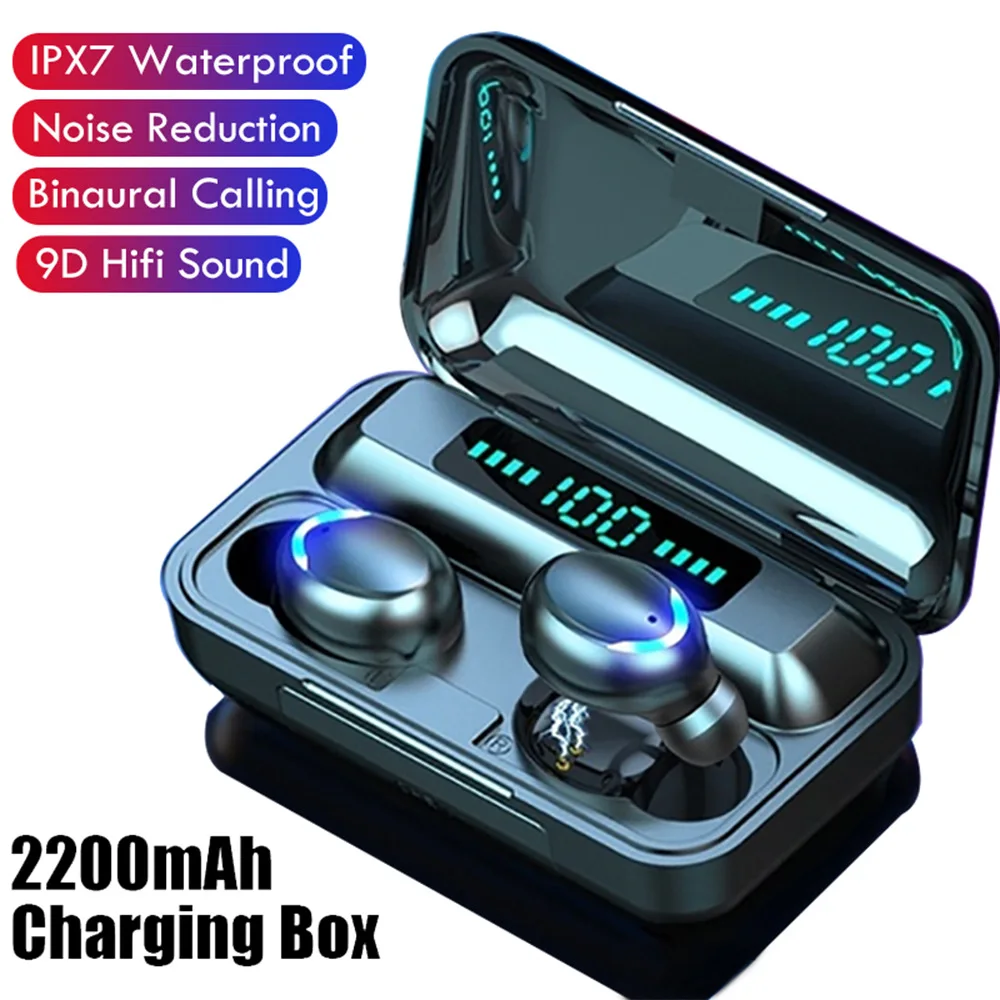 

f9 tws wireless bluetooth 5.0 earbuds power bank touch control ipx7 waterproof F9 wireless earphone