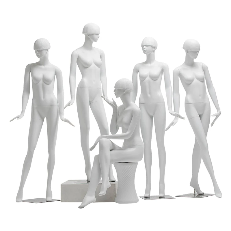 

Hot Sale Mushroom Head Elegant Black Fiberglass Sitting Female Mannequin White Standing Full Body Mannequin