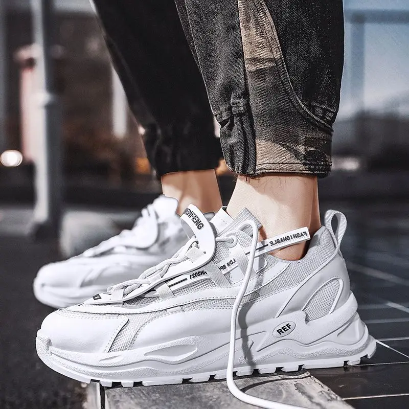 

Male Dad Shoes Adult Platform Trainers Stylish Casual Chunky Sneakers For Men white Sport Thick Sole Shoes Footwear 2021