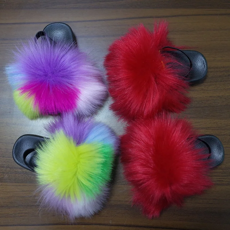 

Wholesale Summer Toddler Slides Children Faux Fur Slippers Kids Fur Slides
