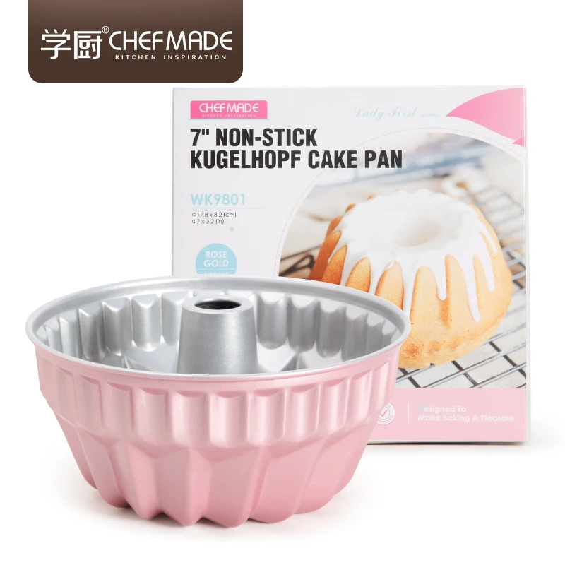 

Chefmade 7" pink non-stick carbon steel bakeware bundt pan Kugelhof cake pan