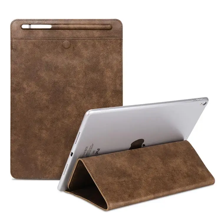

Hot sales leather sleeve support holder with pencil slot fully protective tablet case, Customized color