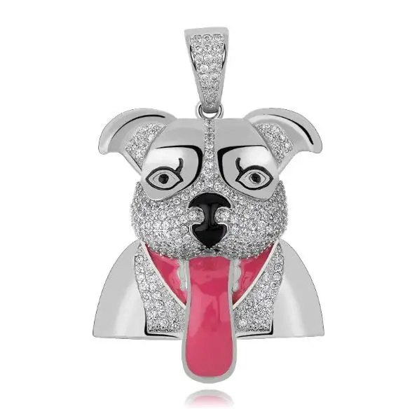 

Gold Plated Tongue Dog Animal Pendant & Necklace Prong Setting CZ Stones Pink Dogs Head Necklaces Miami Hip Hop Jewelry, Gold/silver