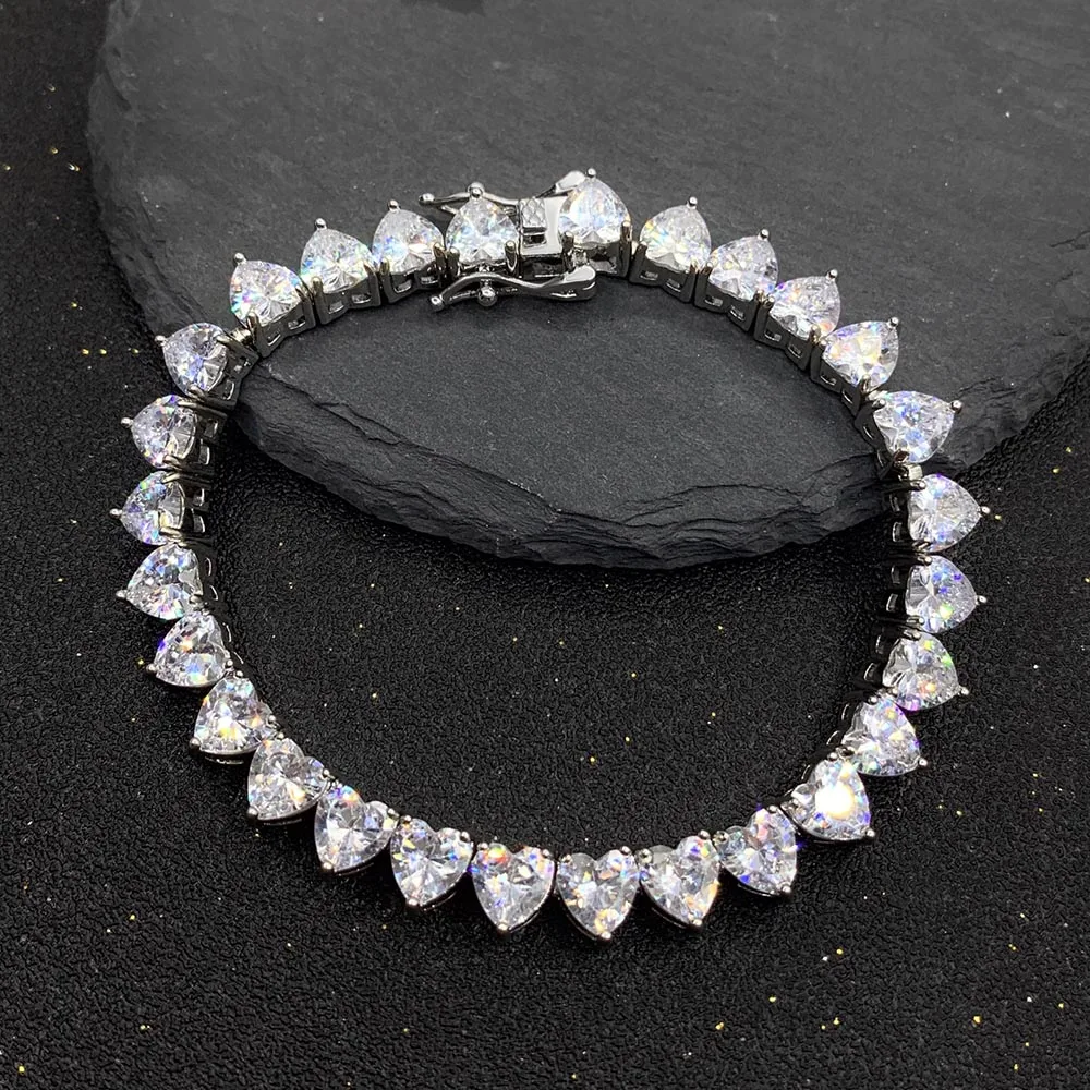 

women iced out tennis chain heart cubic zirconia bracelets