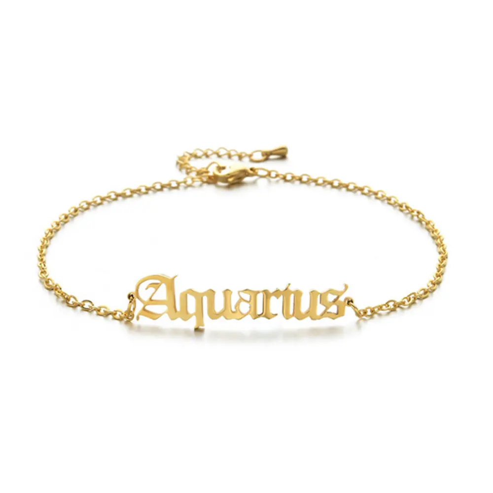 

fashion stainless steel gold silver English Font letter zodiac sign charm bracelet jewelry women, Silver gold