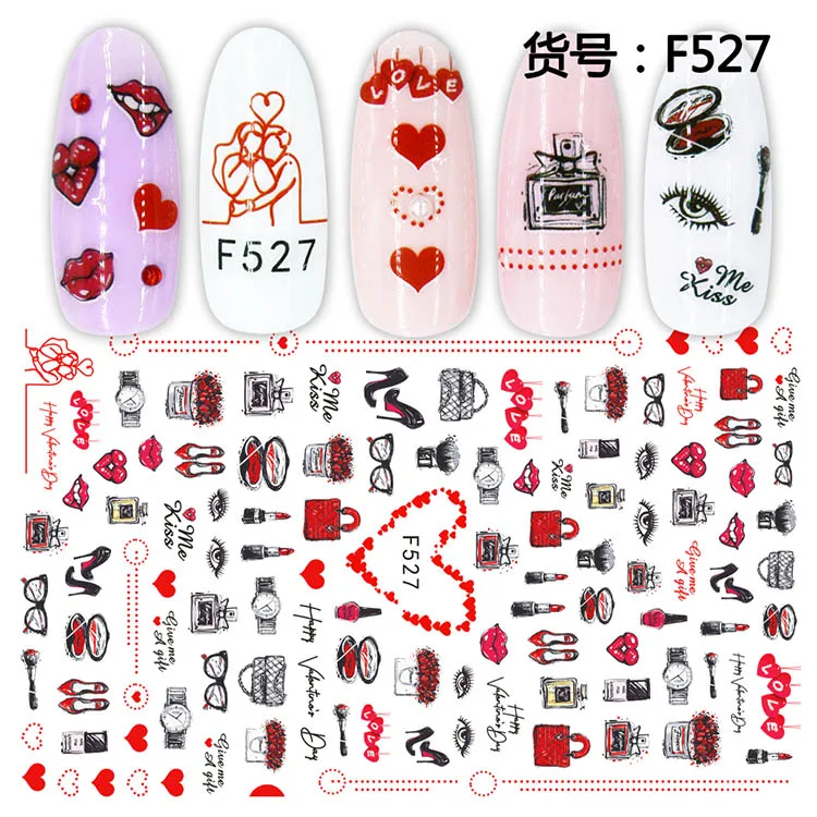 

F525-534 Valentine's Day Design Red Sexy Lips Nail Art Stickers For Nail Decoration Valentine's Day Nail Stickers