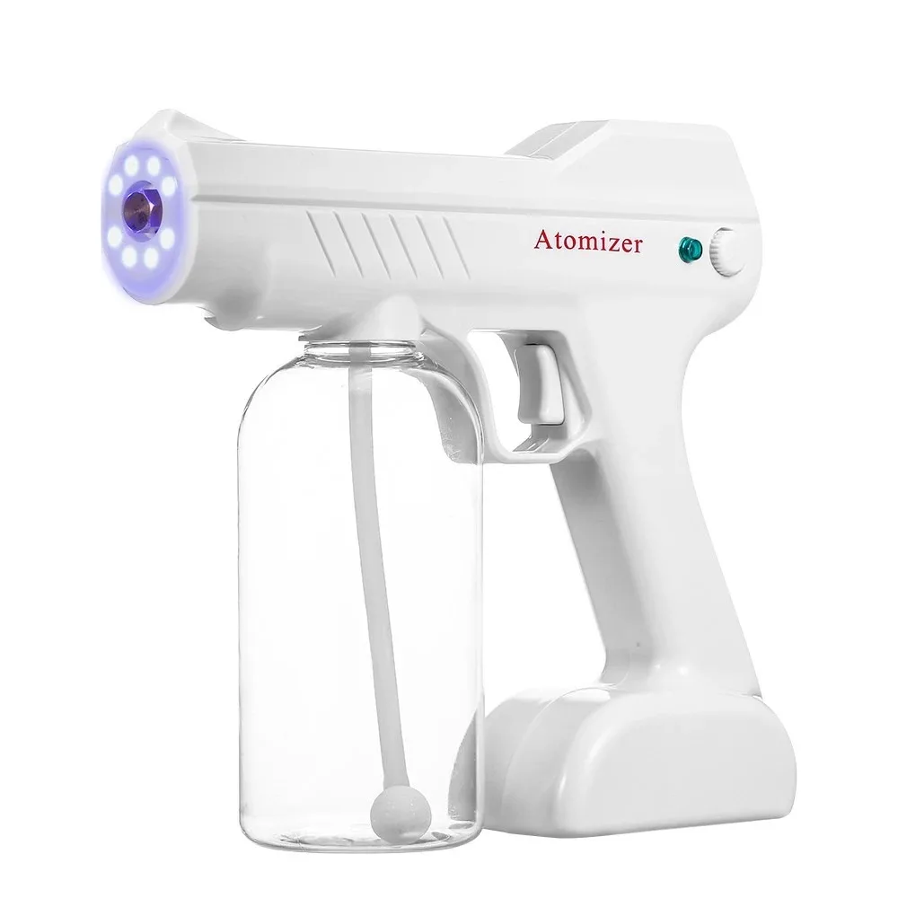 

Wholesale In Stock 800ml Portable Blue Light Nano Atomizing Fogger Disinfection Sprayer Battery Atomizing Fogger Machine, White