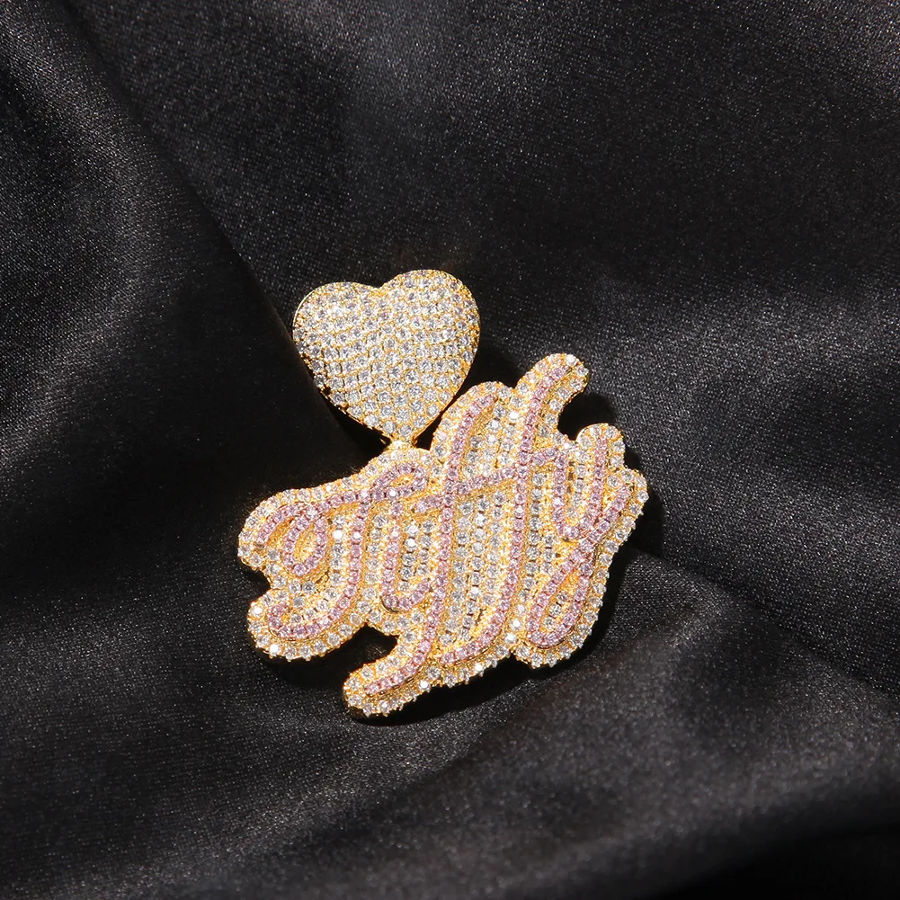 

European and American hip hop iced out custom name pendant love two-color Full diamond personalized Pendant necklace jewelry