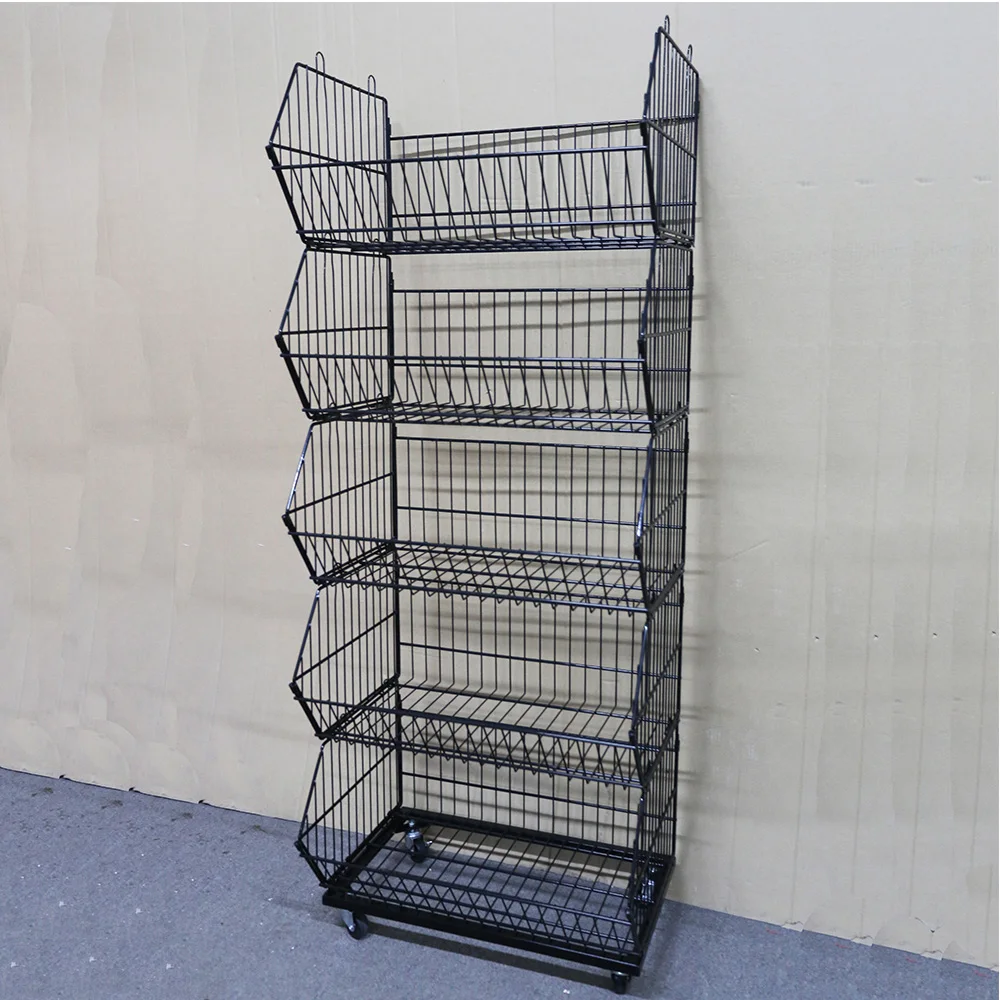 Supermarket Metal Wire Grid Storage Retail Dump Bins Stacking Metal