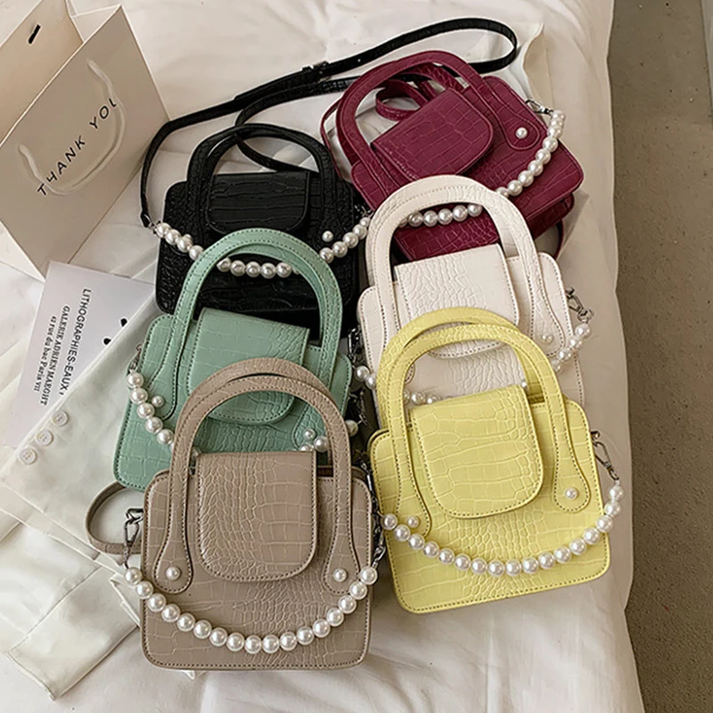 

night club luxury 2021 woman handbags with long pearl chain beautiful elegant hand bags, 6 color