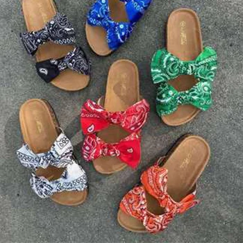 

new women colorful bow flat sandals female summer bandana women's sandals, Customized color