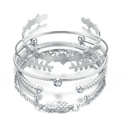 

2020 bracelet silver alloy silver simple open women bracelet set, As pic