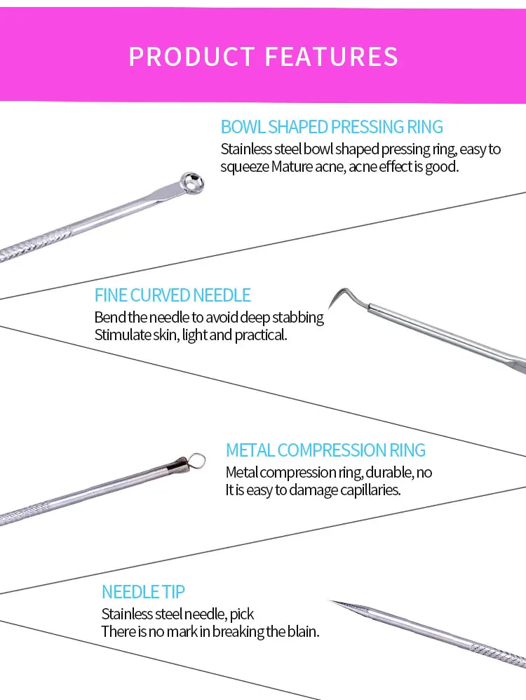 Stainless Steel Acne Remover Tool Kit - Effective Pimple Face Tools