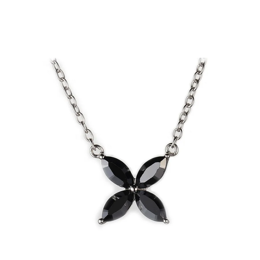 

925 sterling silver Four Leaf Clover Crystal Jet necklace