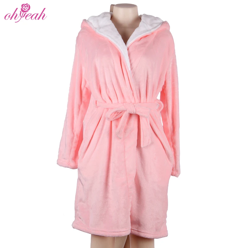 Wholesale Pink Fluffy Hooded Custom Heated Women's Sleepwear Bathrobe