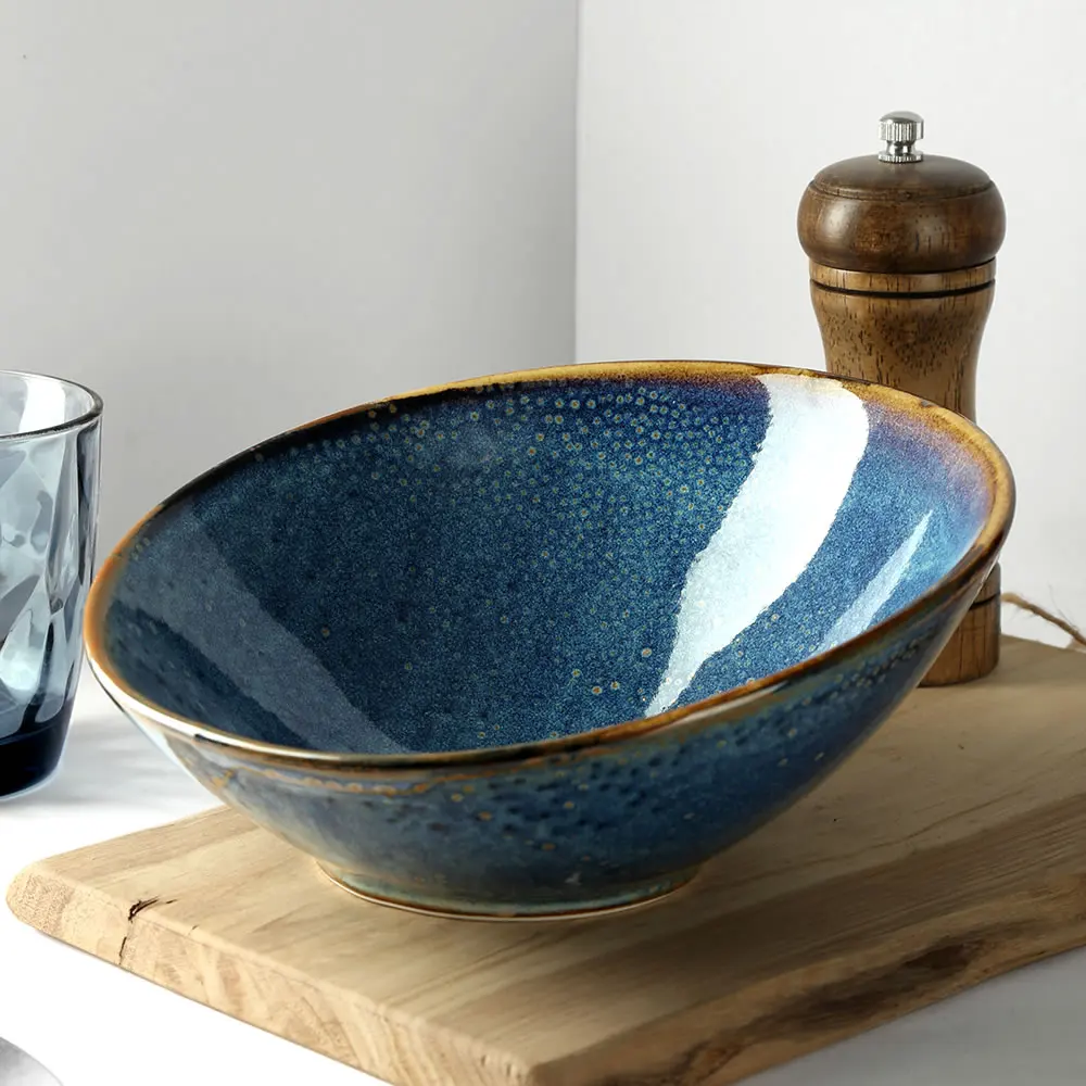 

Factory direct wholesale eco ceramic soup ramen bowl noodle dinnerware sets porcelain blue serving salad bowls