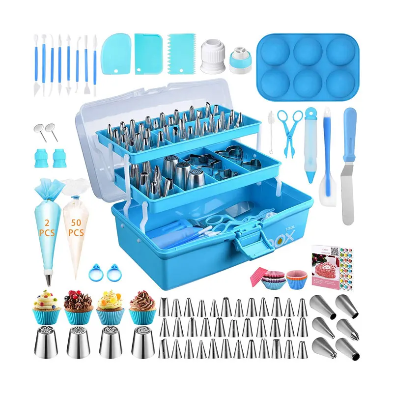 

236-piece cake decorating mouth set with three-layer storage blue folding gift box baking set fundant decorating mold, Random