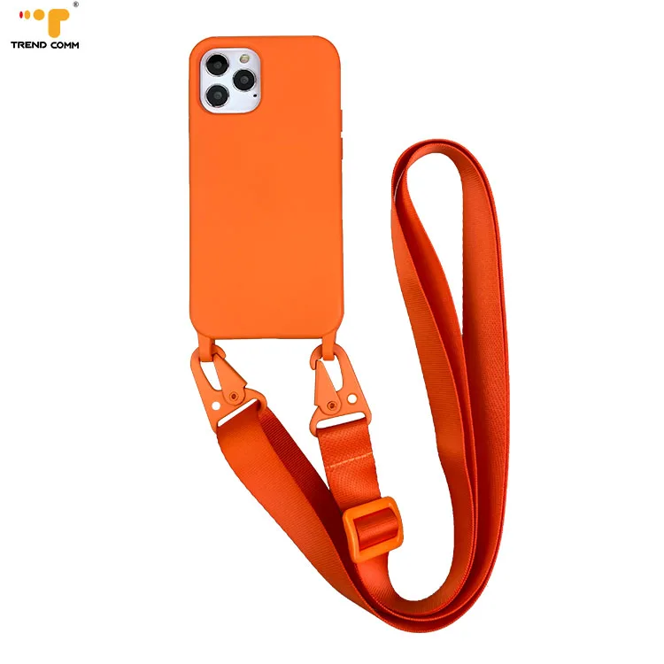 

Original Official Luxury Liquid Rubber Silicone For iPhone 12 Cross Body Necklace Cell Phone Cases Logo Girl