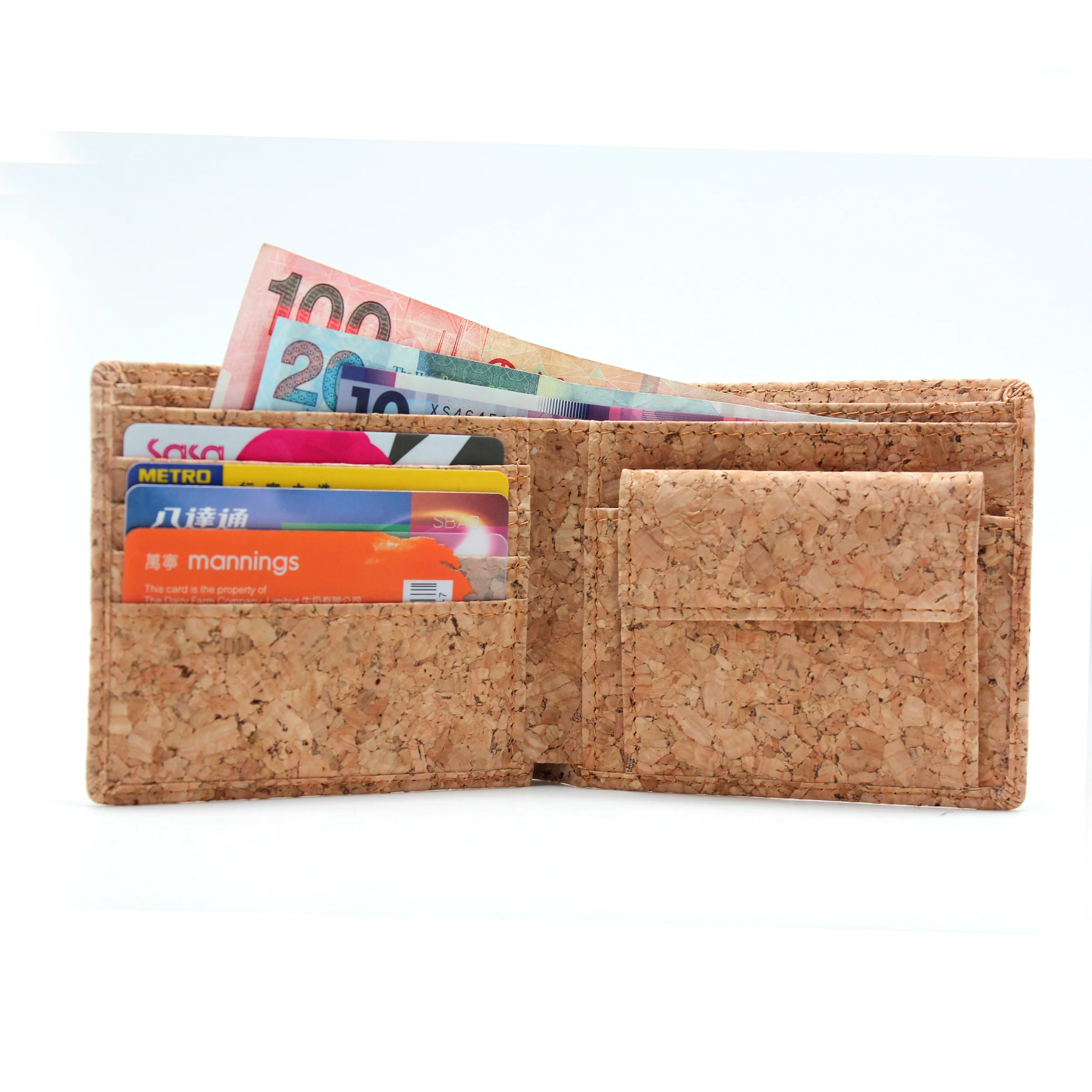 

Boshiho Nature Color Eco Friendly Products Cork Leather Bifold Vegan vertical grain Purse Hold Coin Pocket Card Holder Wallet, Natural