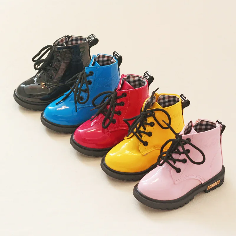 

Children Shoes Boots for Children Martin Boots for Girl PU Leather Waterproof Winter Kids Snow Shoes Girls Boots, As picture