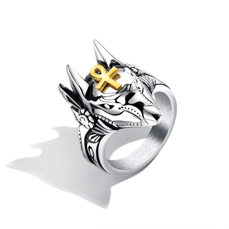 

Punk 316l Stainless Steel Cross Men's Ring Anubis Egypt Wolf Head Demon Claw Charm Rings Jewelry Custom Factory Wholesale
