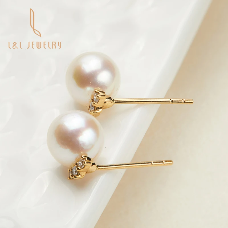 

New hot Fashion Jewelry High Quality 18K solid gold real diamond seawater 5A Akoya Pearl Earrings women gift pearl customized