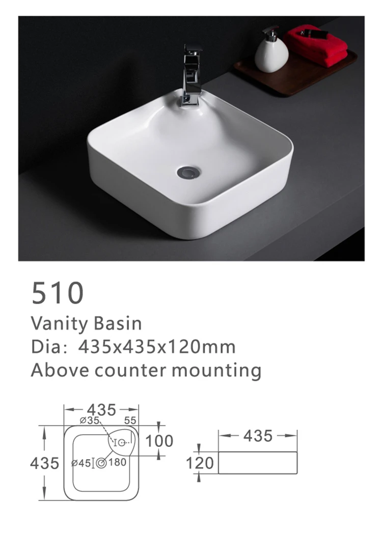 510 Factory direct sell square lavabo standard sizes ceramic corner hand wash basin