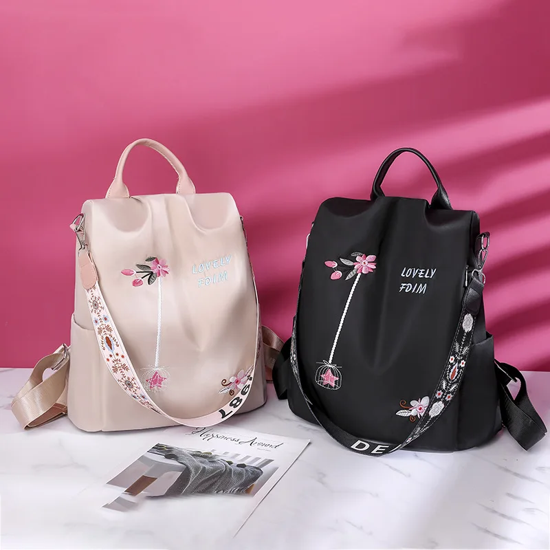 

New Flower Embroidery Backpack Fashion Women Oxford Cloth Large Capacity Ladies Backpack Tote School Bags, Optional color