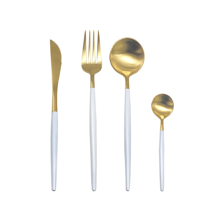 

Portugal Stainless Steel Flatware White and Gold Wedding Cutlery Set