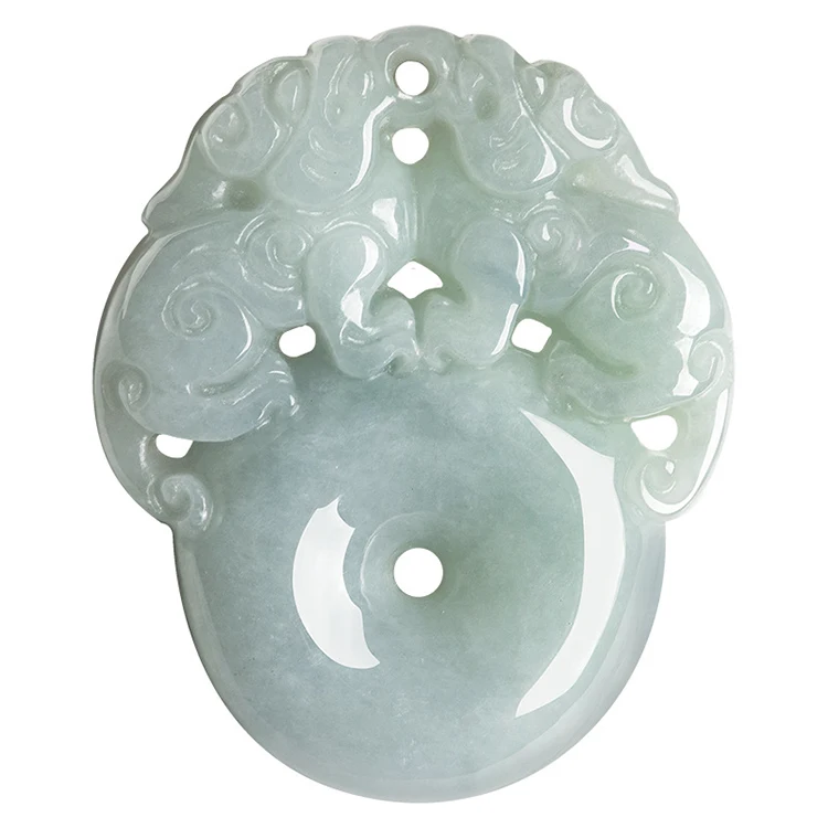 

Certified Grade A Natural Myanmar Jadeite Double Pixiu Safe Buckle Pendant Ice Jade Pendant Myanmar Wholesale