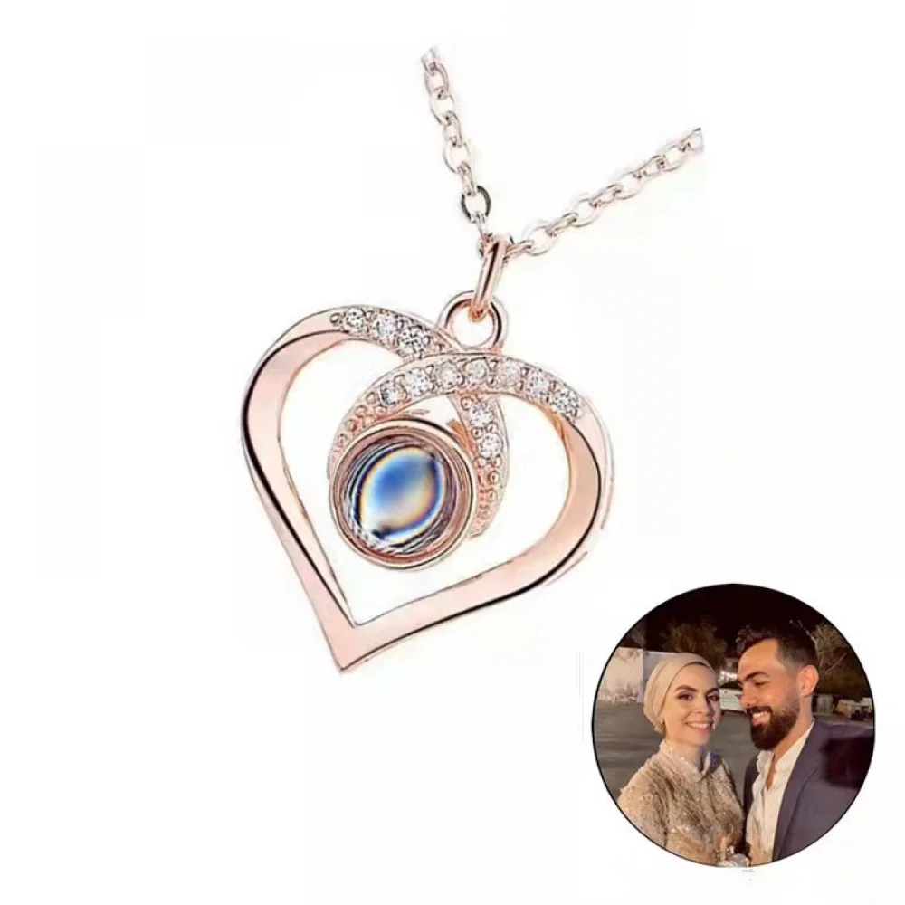 

Valentine's Day Women Fashion Jewelry heart Pendant Custom Photo Projection Couple Necklace