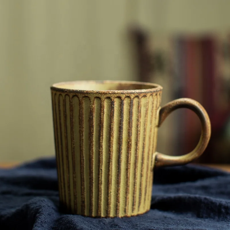 

Wholesale Japan Style Retro Colors Embossed Rough Pottery Tea Cup, As picure or customized