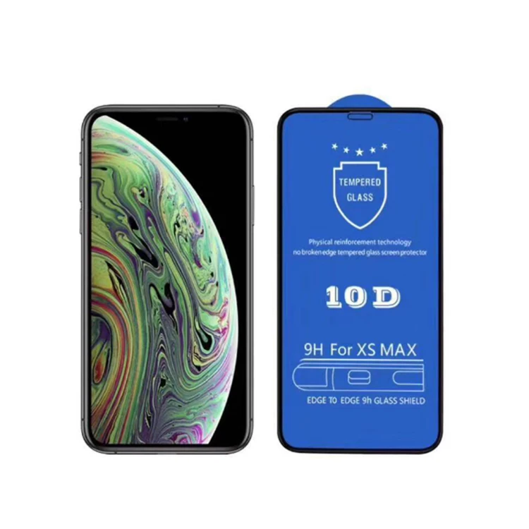 

Amazon hot selling 10D tempered glass screen protector film for iphone 11pro max retail package