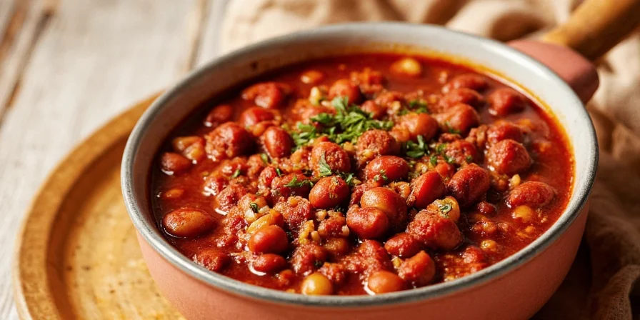Serving spicy bean chili with toppings