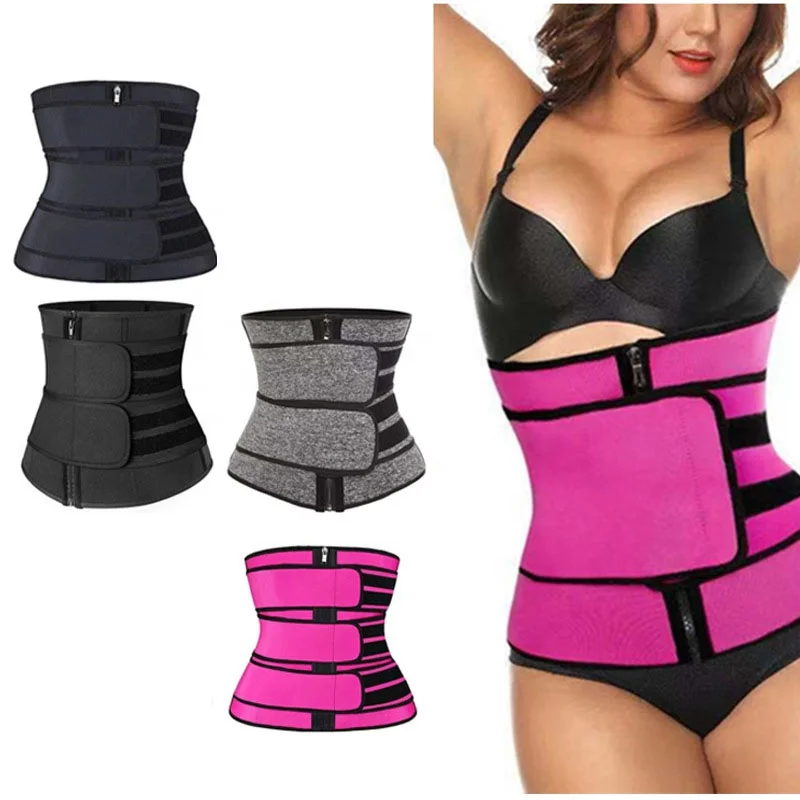 

Custom Women Adjustable Slimming Body Shaper Double Belt Tummy Trimmer Neoprene Waist Cinchers Corset Girdle Waist Trainers, Heather grey, black, pink
