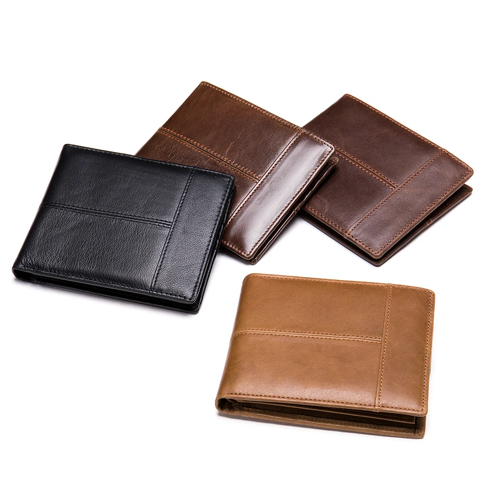 

Factory Drop Shipping 8064 Accept Sample genuine leather wallet men Wallet Men Slim Leather with RFID Lining, Black, coffee, brown