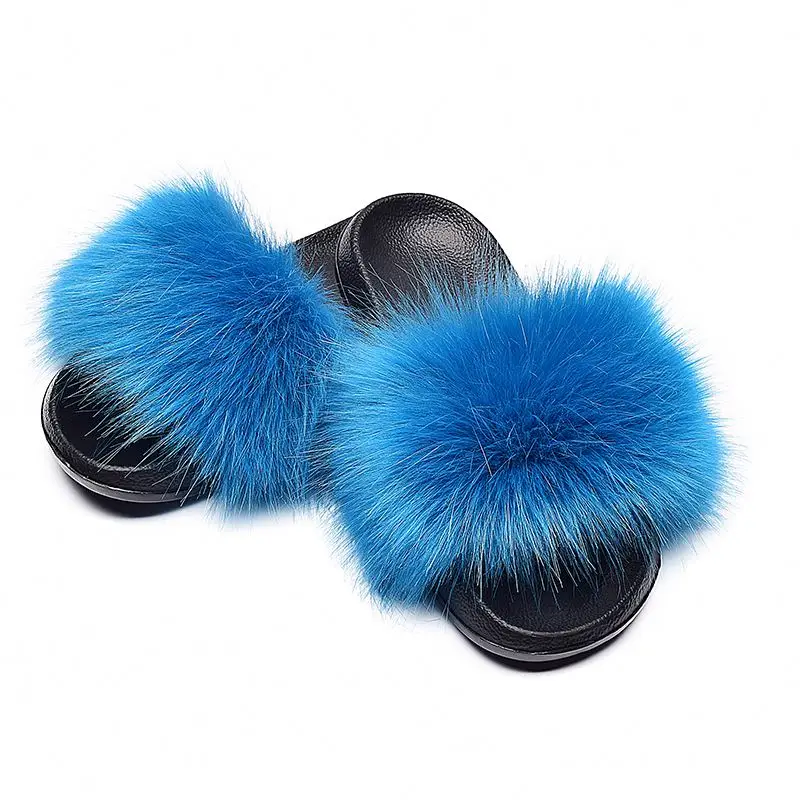 

Fashion and luxury wholesale racoon faux fur slides toddler fur slides