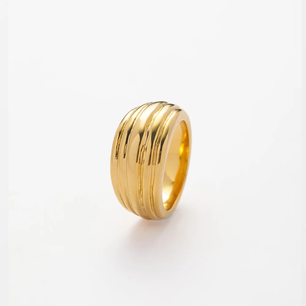 Retro Irregular Multilayer Coil Wrap Ripple Finger Ring 18K Gold Plated Stainless Steel Chunky Rings Waterproof Jewelry YF3163