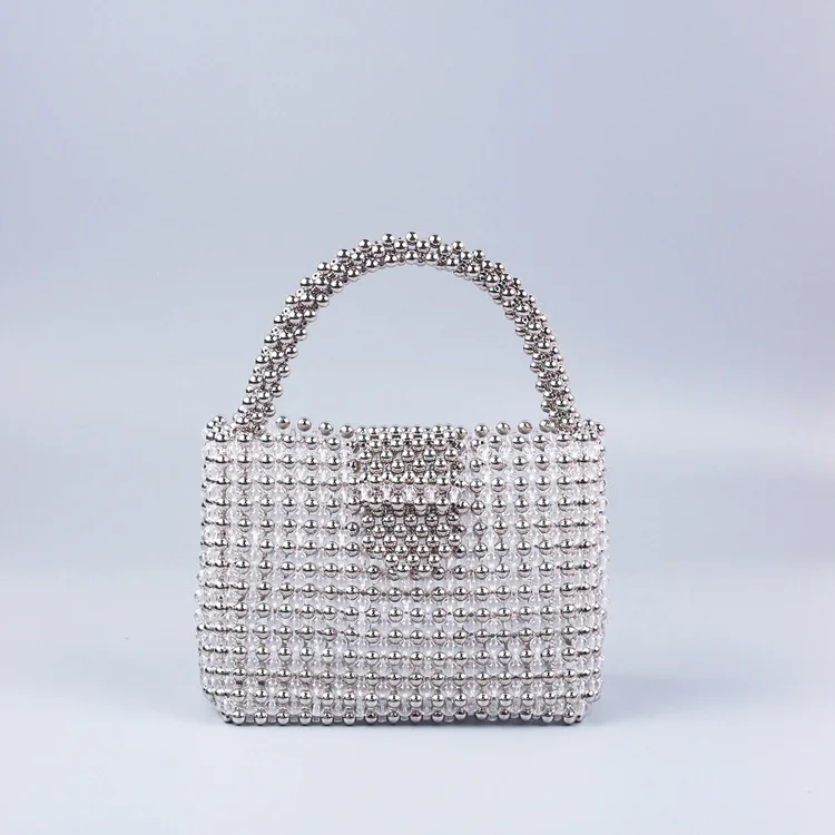 

Factory Direct Sale 2023 Trend Pearl Bags Women Handbags Ladies Handmade Silver Acrylic Beaded Bag Bolsos Para Mujeres